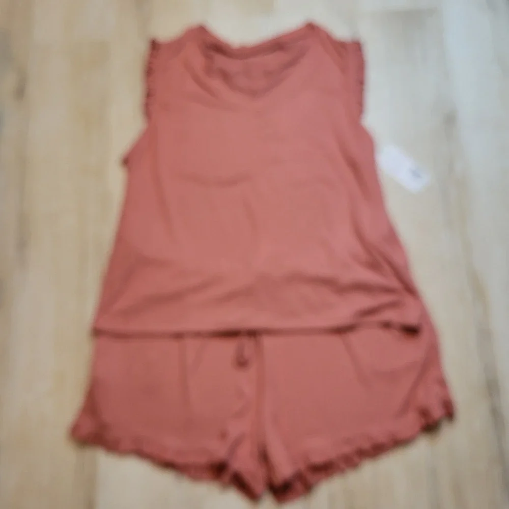 Softies Dream Ruffle Top and Short Set Women 2X/3X Copper Rose Loungewear 2200-6